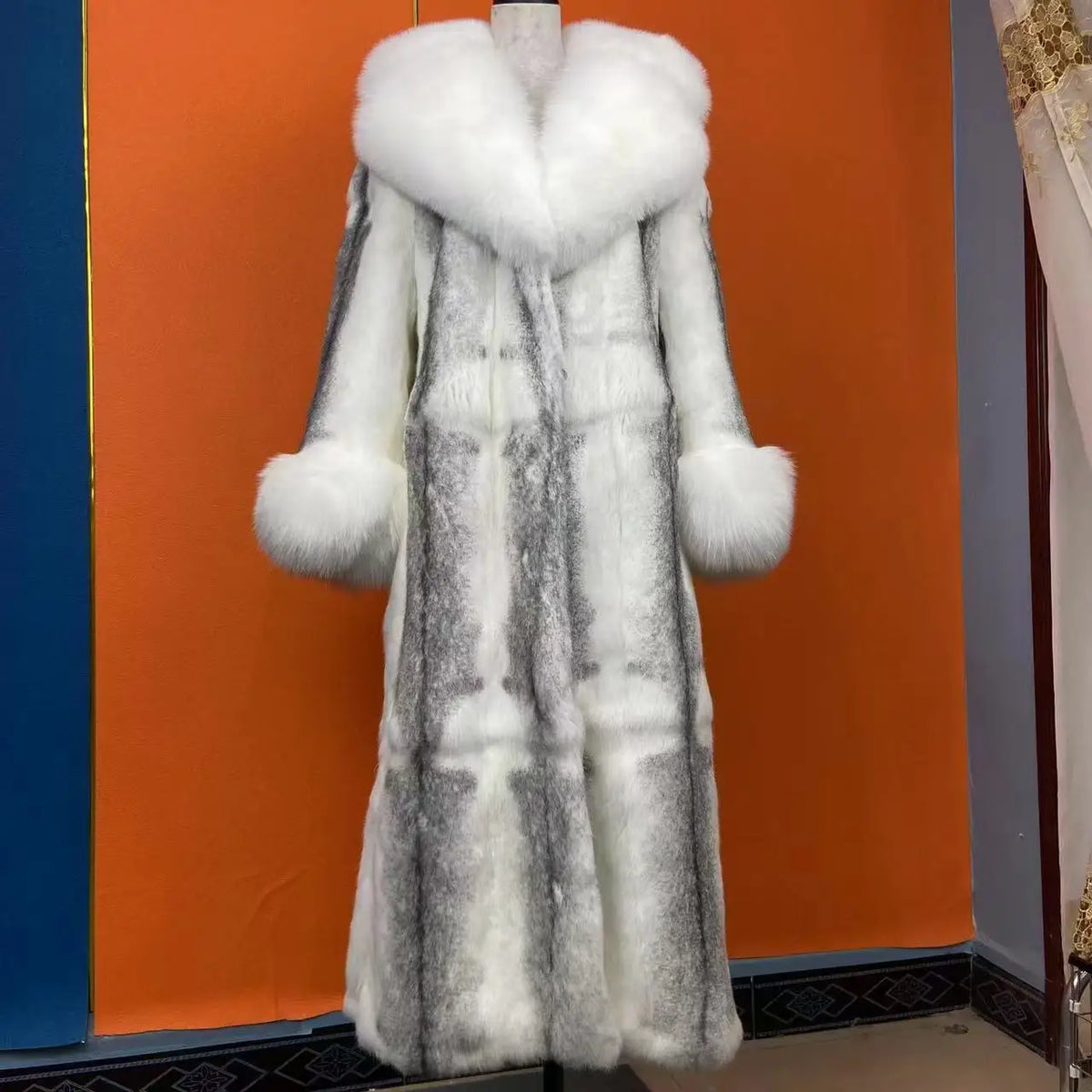 FURTJY – Manteau Femme Fourrure Naturelle de Lapin & Renard, Col Revers, Style Streetwear Chaud Hiver 2025