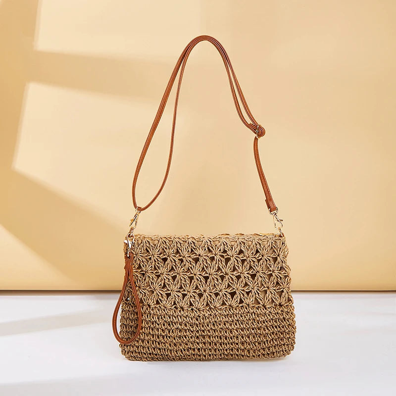 Straw Crossbody Bags for Women Summer Woven Shoulder Bag Purse Raffia Beach Wristlet Crochet Handbag Purse for Women