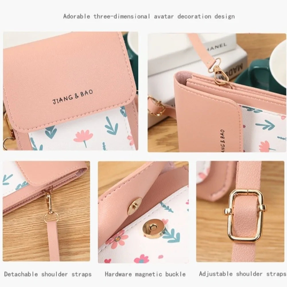 PU Leather Touch Screen Phone Bag Zipper Flap Wallet Crossbody Bags Large Capacity Multifunctional Shoulder Bag For Women