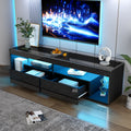 Meuble TV LED Haute Brillance 180x40x46 cm – Verre Trempé | 2 Tiroirs | TV 70" | Blanc ou Noir