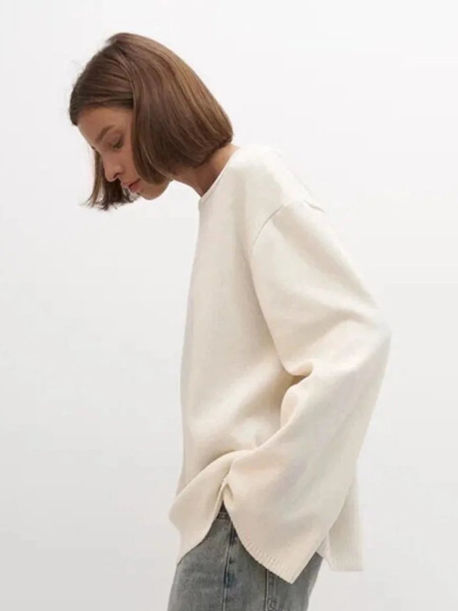 Pull Femme Coton Tricoté Dos Nu – Col Rond Loose Chaud Automne Hiver