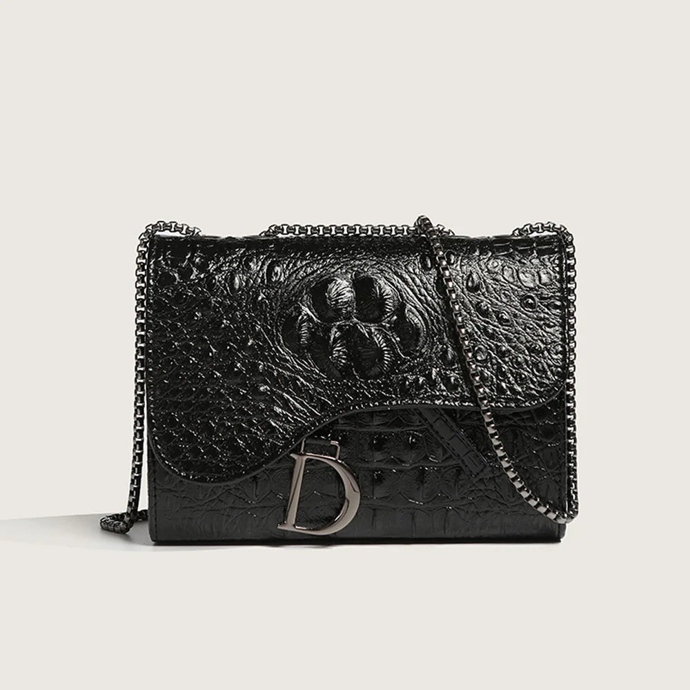 Sac bandoulière femme motif crocodile – Chaîne dorée, style vintage chic