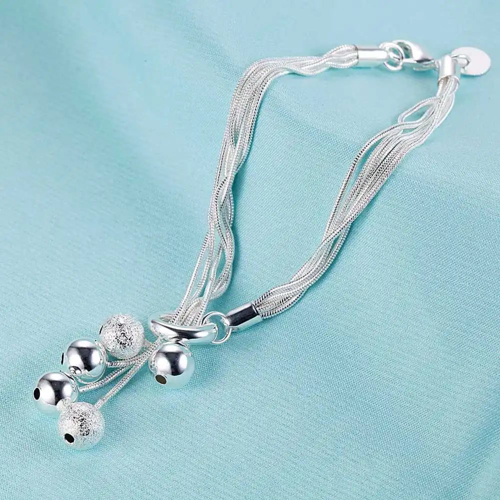 Bracelet Charm en Argent Sterling 925 – Chaîne Perlée Romantique pour Femme