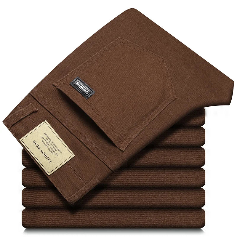 Jean Slim Stretch Homme 96% Coton – Coupe Droite Casual | Noir Café Vert