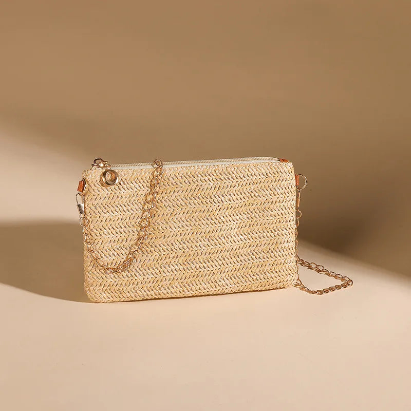 Summer Casual Chain Strap Crossbody Bags For Daily Used, Simple Design Straw Shoulder Bag For Women, Ladies Handbags Day Clutch