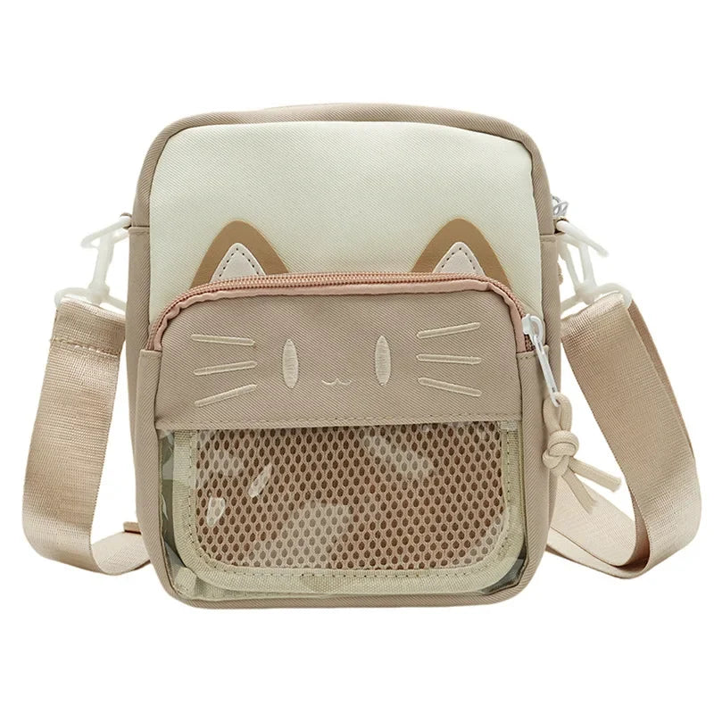Harajuku Mini Women Ita Bags Women Casual Nylon Cartoon Cat Embroidered Bolso Mujer Daily Subculture DIY Badge Bag Female 2026