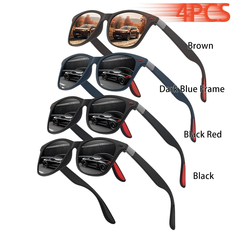 Lot de 4 Lunettes de Soleil Carrées Vintage WSZ – Protection UV400, Mixte, Idéal Plage & Conduite
