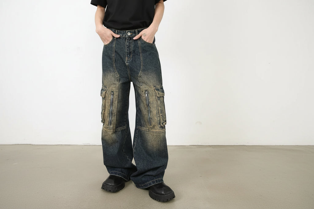 Jean Cargo Multi-Poches Homme – Style Workwear American Wash Denim