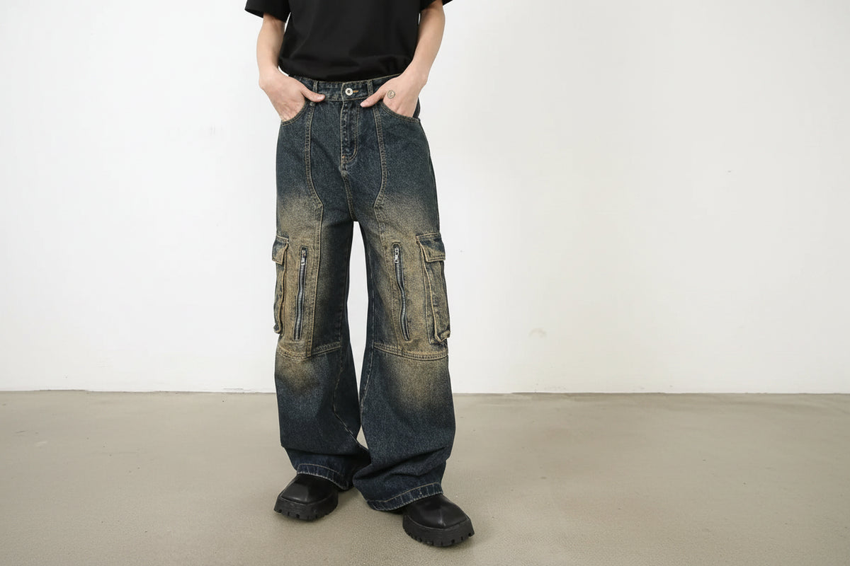 Jean Cargo Multi-Poches Homme – Style Workwear American Wash Denim