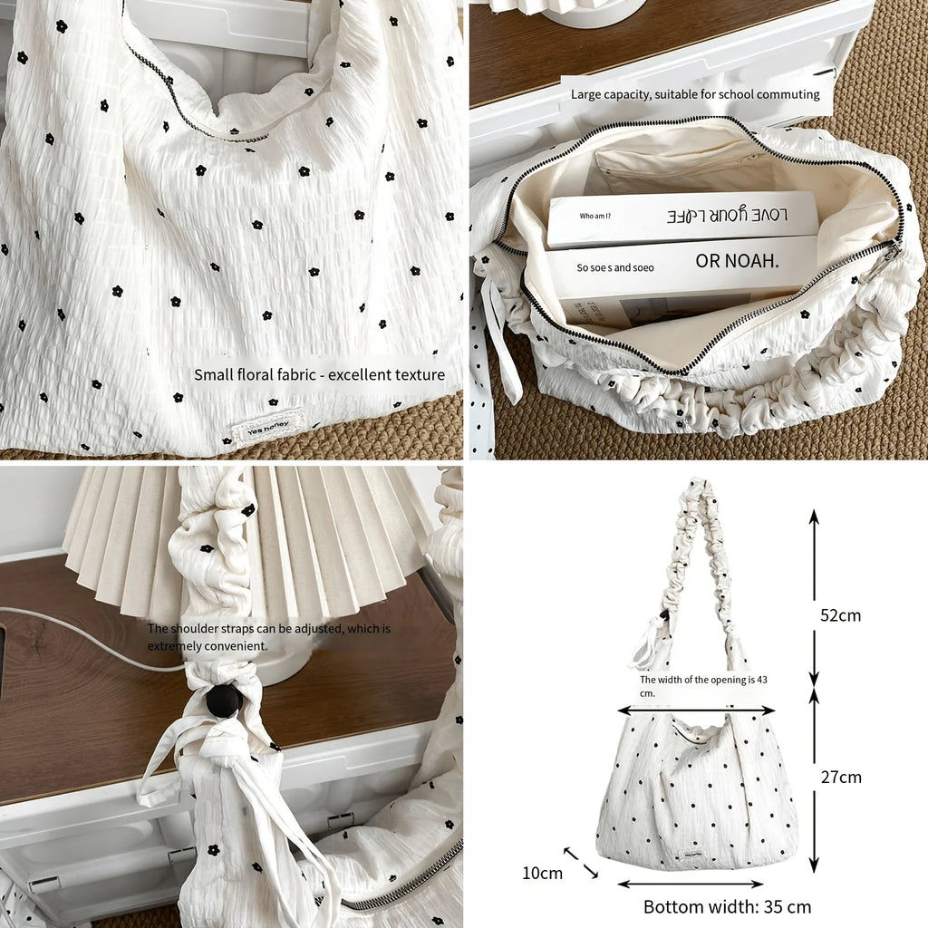 Sac Bandoulière Floral Plissé – Grande Capacité, Style Coréen