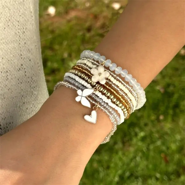 Lot de 4 Bracelets Bohème Coquillage Femme – Perles Zircon Colorées & Chaîne Métal, Bijoux Plage Été