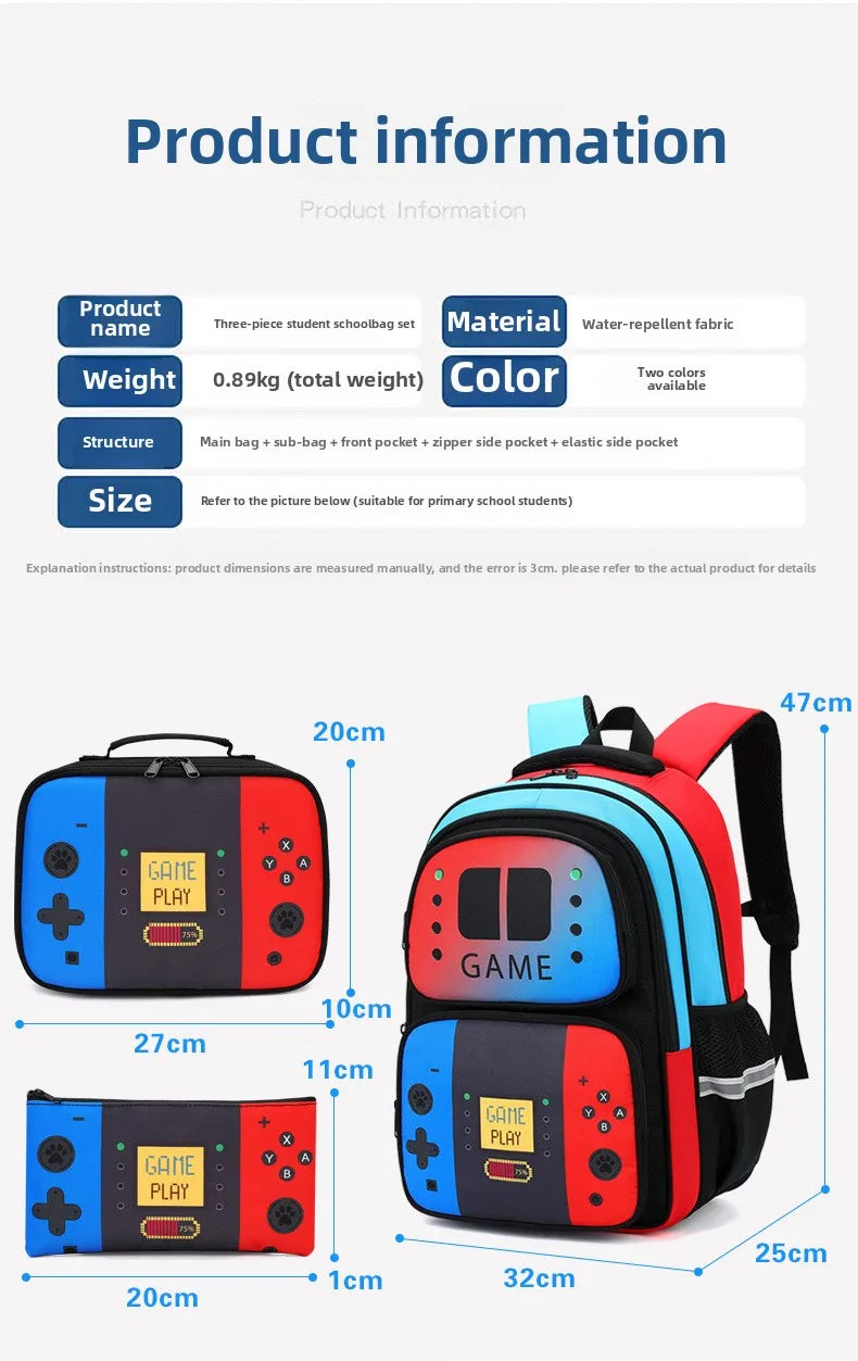Set 3 Pièces Sac à Dos Console de Jeu – Nylon Imperméable | Ado Garçon & Fille | École & Loisirs
