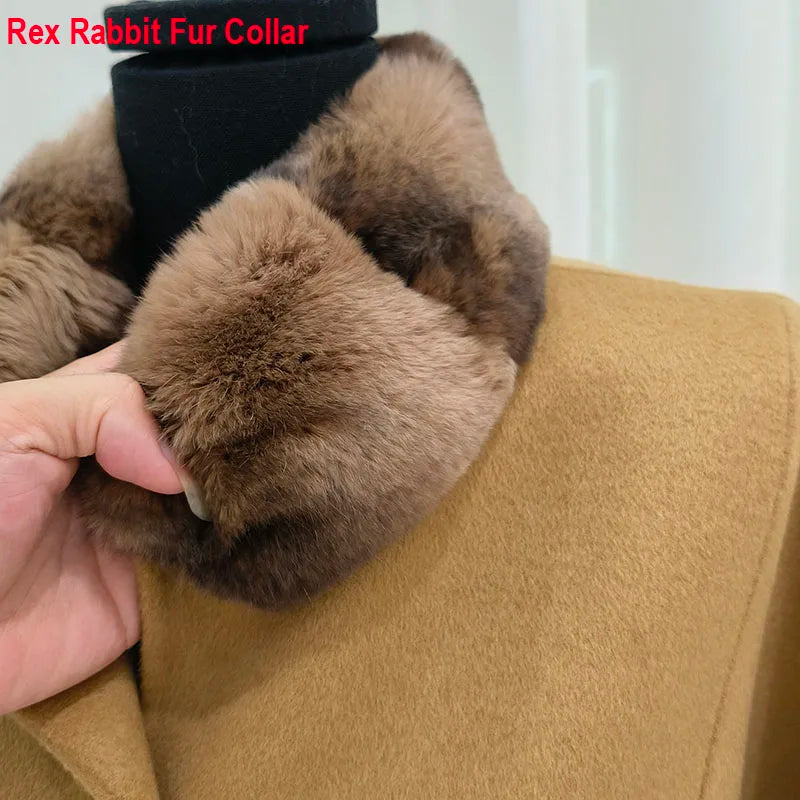 Damen-Cape aus Wolle – Rexkaninchenfellkragen, luxuriöser Oversize-Schnitt für Herbst/Winter