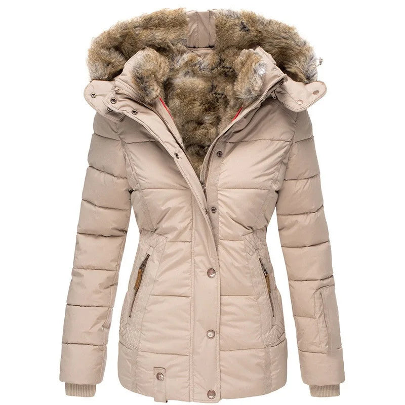 Manteau d'Hiver Femme – Coupe-Vent Zippé à Capuche, Doublure Polaire, Coupe Slim