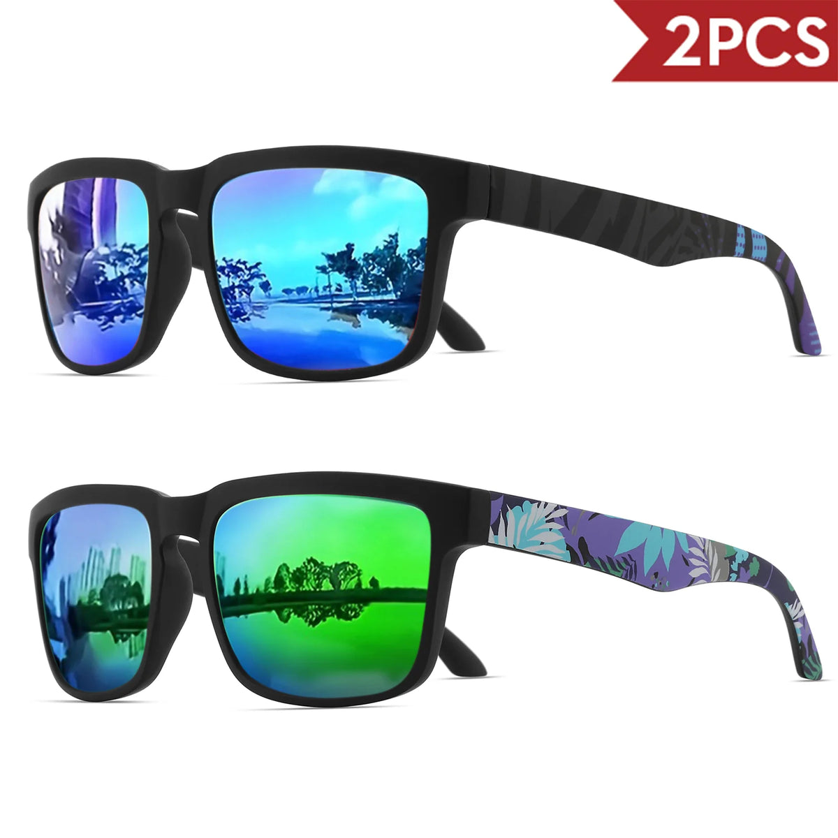 Lot de 2 Lunettes de Soleil Sport Carrées VEGUEROS – UV400 Mixte