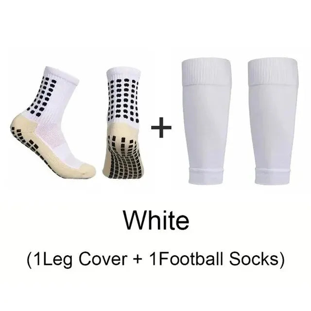2 Pairs Set Men Grip Soccer Socks and Knee Pads Calf Sleeves Adult Youth Non Slip Leg Shin Guards for Basketball Football Sports