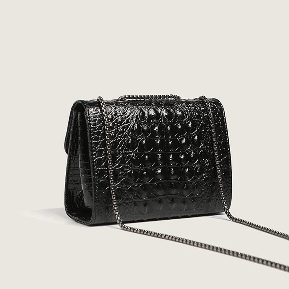 Sac bandoulière femme motif crocodile – Chaîne dorée, style vintage chic