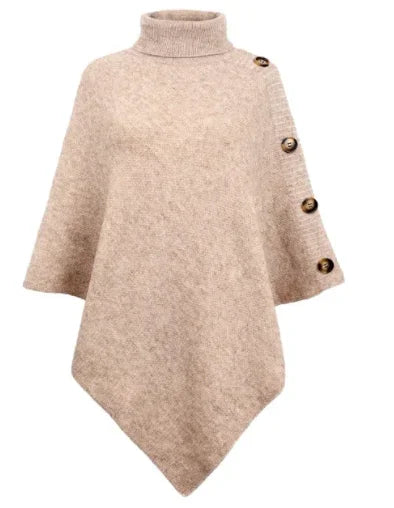 2025 Autumn Winter Shawl Cloak Sweater Solid Color Turtleneck Oversized Cape Coat Female Ponchos Pullover Knitted Bat Sleeve Top