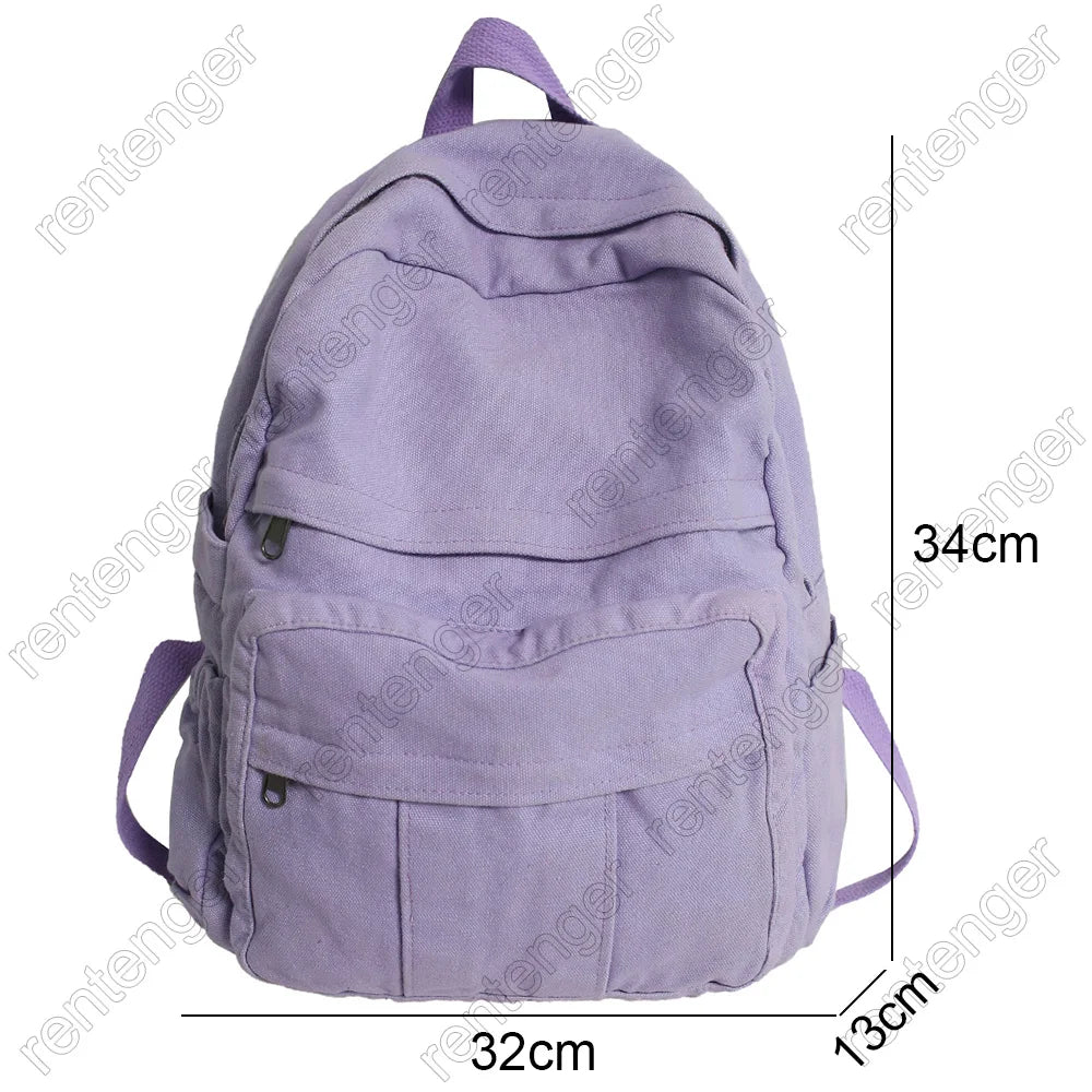 Sac à Dos Femme Canvas Vintage Kawaii – 32x13x34 cm | Laptop | École & Voyage | Noir Vert Violet Kaki