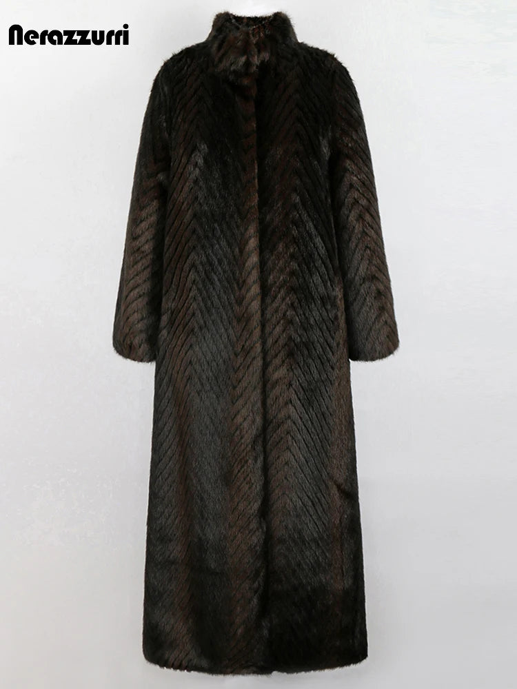 Manteau Fausse Fourrure Femme Nerazzurri – Long, Chaud, Col Montant, Hiver, S au 5XL