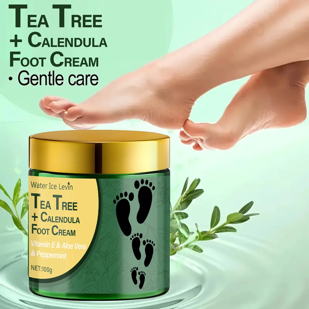 Crème Pieds Thé Arbre & Calendula – Vitamine E & Aloé Vera, Hydratante & Légère