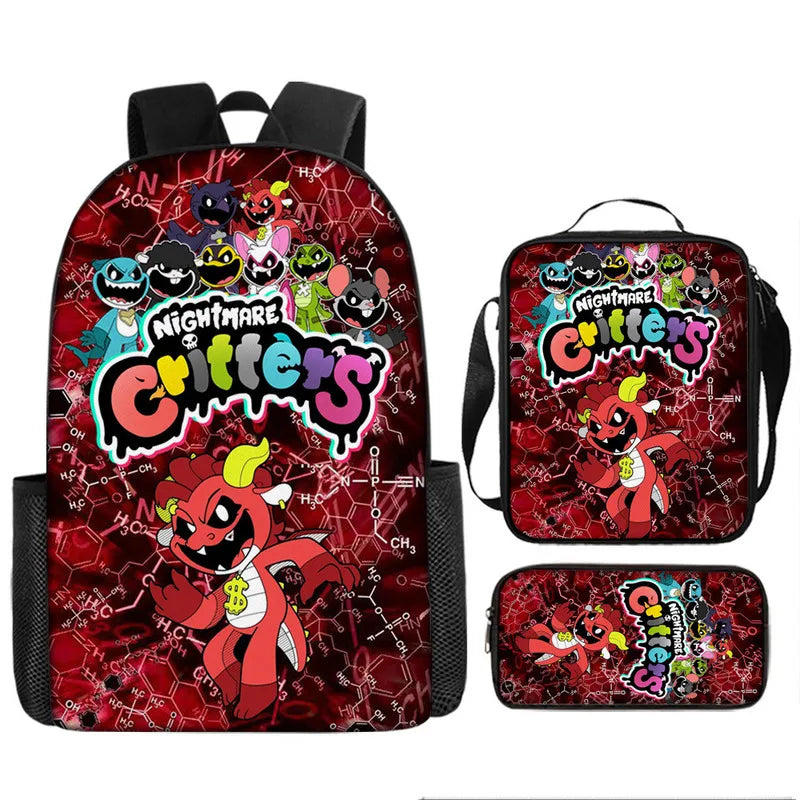 3-piece Set Nightmare Backpack Doey Doughman School Backpack For Students Horror Pianosaurus Bookbag Penbag Yarnaby Shoulderbag