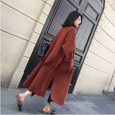 Manteau en Laine Épais pour Femme – Style Coréen Rétro Long