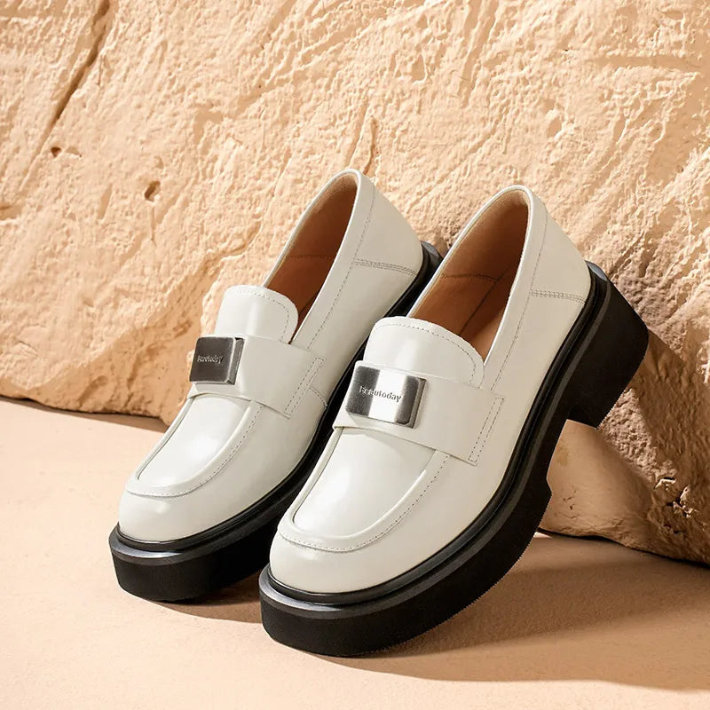 Mocassins Femme BeauToday – Cuir Véritable, Bout Rond & Décor Métal Argenté | Fait Main
