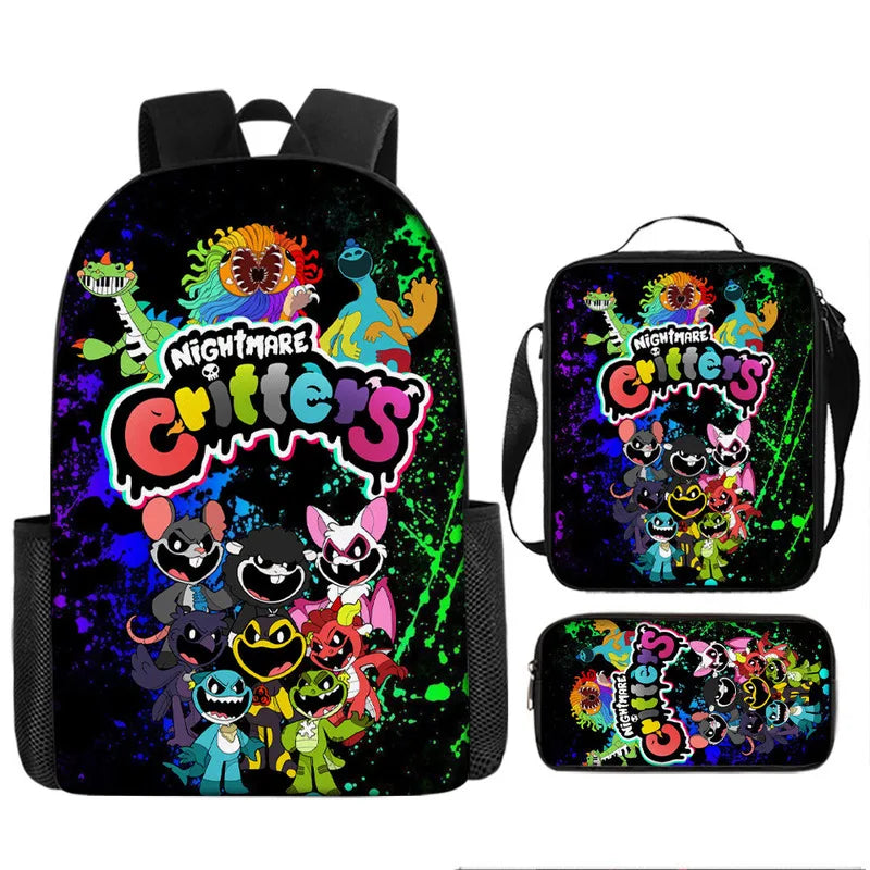 3-piece Set Nightmare Backpack Doey Doughman School Backpack For Students Horror Pianosaurus Bookbag Penbag Yarnaby Shoulderbag