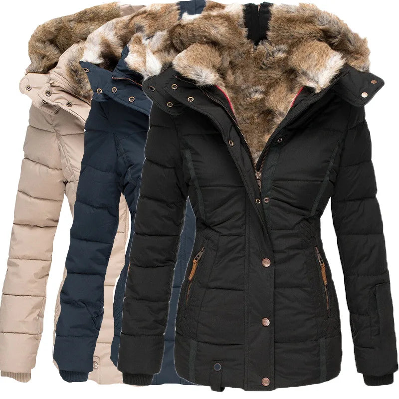 Manteau d'Hiver Femme – Coupe-Vent Zippé à Capuche, Doublure Polaire, Coupe Slim
