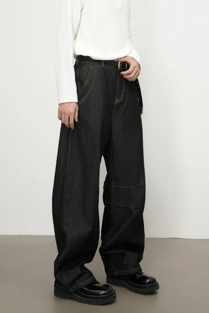 Jean Wide Leg Homme Denim Noir Splicing Loose Polyvalent Stretch | Tailles S-XL