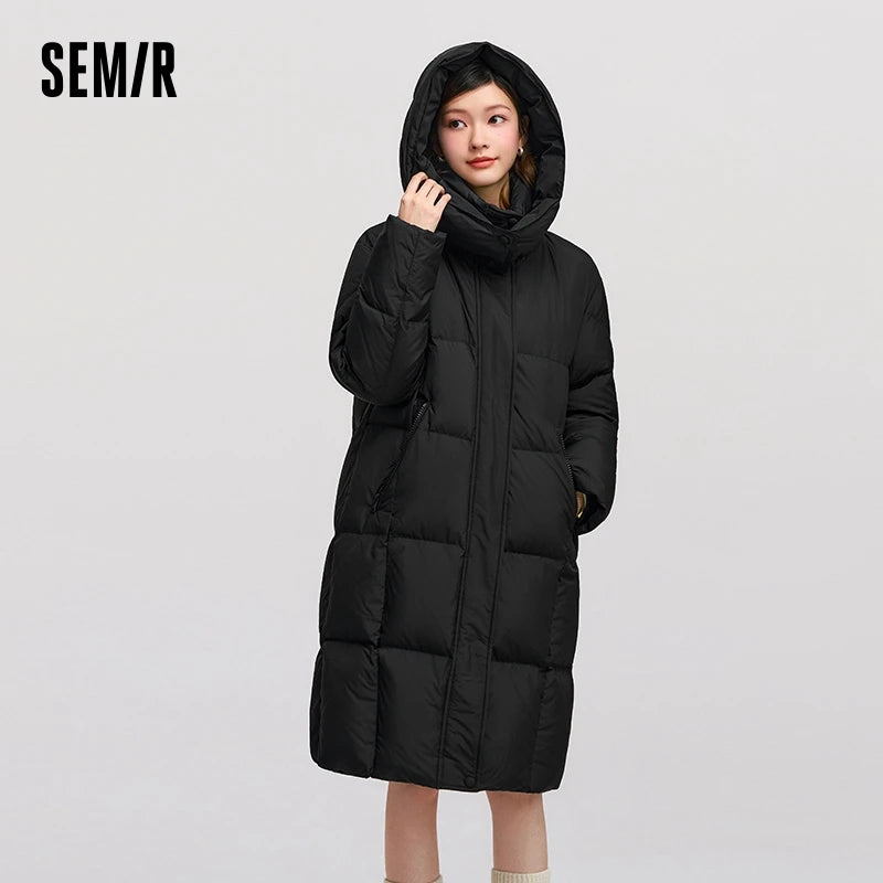 Doudoune longue à capuche amovible pour femme – Duvet 90 %
