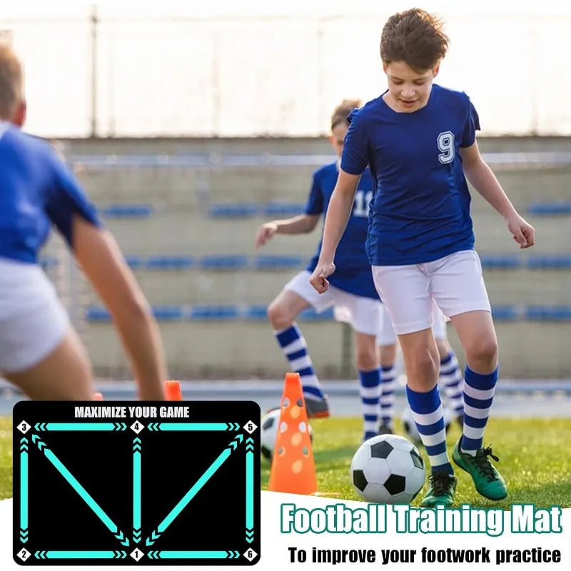 60 X 90cm Wear-resistant Non-slip Football Footwork Agility Training Mat Portable Footstep Practice Pad Anti Slip Bottom Design Multiscene for Kids Adult Soccer Player Indoor Home Outdoor Football Skill Training
