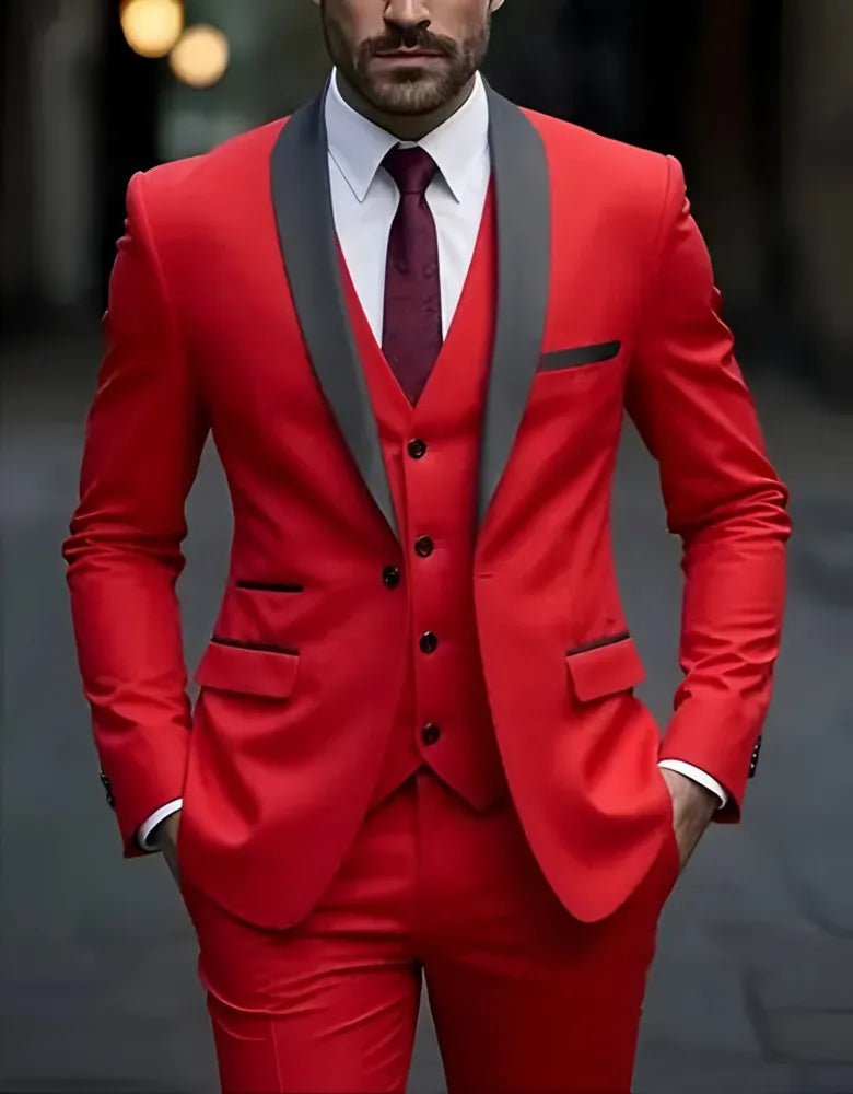 Men's Formal Suit Set Business Casual Slim Fit Tuxedo for Wedding, Long Sleeve Notch Lapel, Groom
