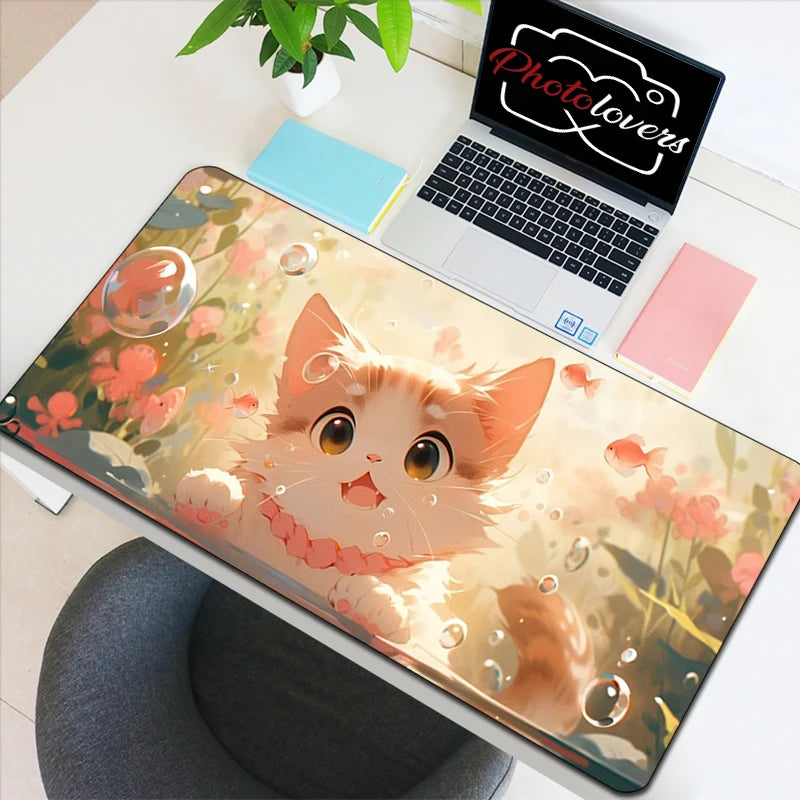 Tapis de Souris XXL Anime – Chat Kawaii, Accessoire Gaming, Bureau & Clavier