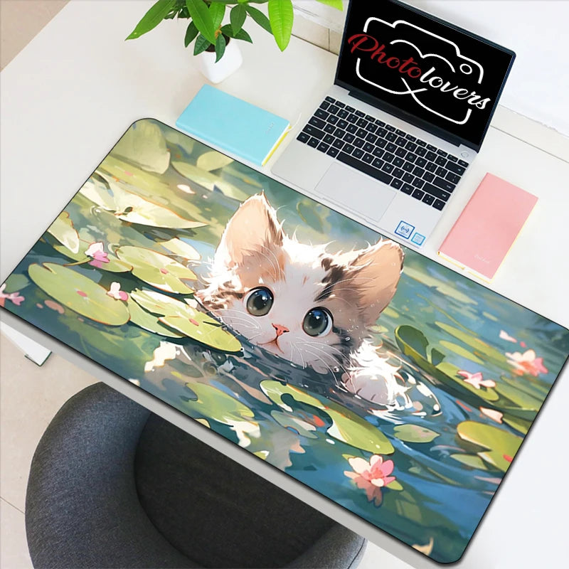 Tapis de Souris XXL Anime – Chat Kawaii, Accessoire Gaming, Bureau & Clavier