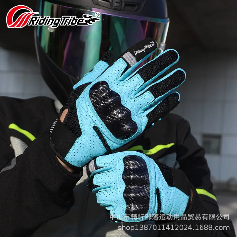 MCS-67 Genuine Leather Summer Motorcycle Moto Gloves Carbon Fiber Knuckle Guard gp Accessories Mesh Touchscreen Cross Equipment