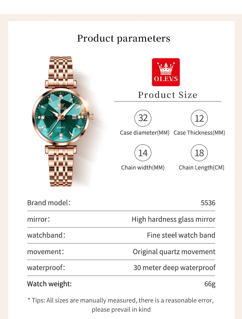 Montre Femme OLEVS 5536 Quartz Diamant – Coffret Bracelet Luxe