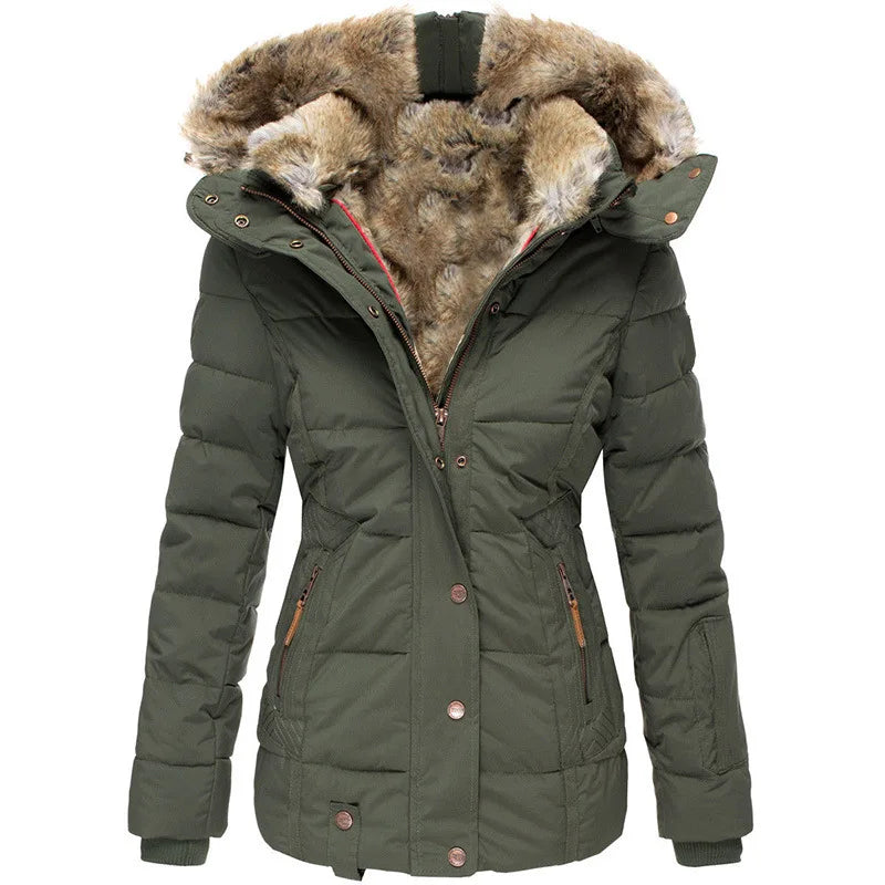 Manteau d'Hiver Femme – Coupe-Vent Zippé à Capuche, Doublure Polaire, Coupe Slim
