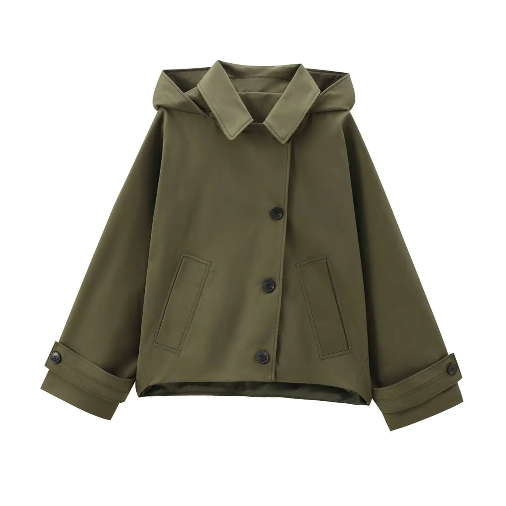 Damen Trenchcoat mit Kapuze – Weite Passform, lange Ärmel | Herbst-Winter