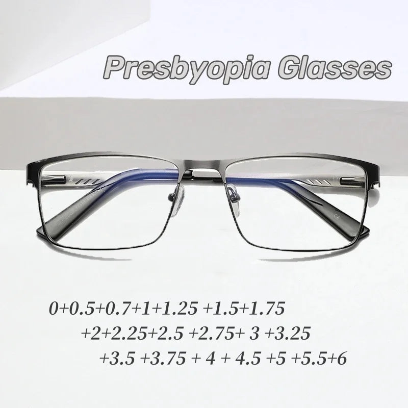 Lunettes de Lecture Carrées en Métal – Anti Lumière Bleue, Branches à Ressort, Mixte