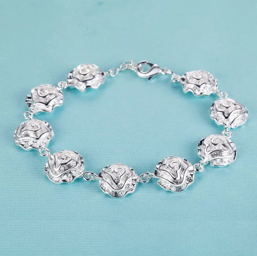 Bracelet Charm en Argent Sterling 925 – Chaîne Perlée Romantique pour Femme