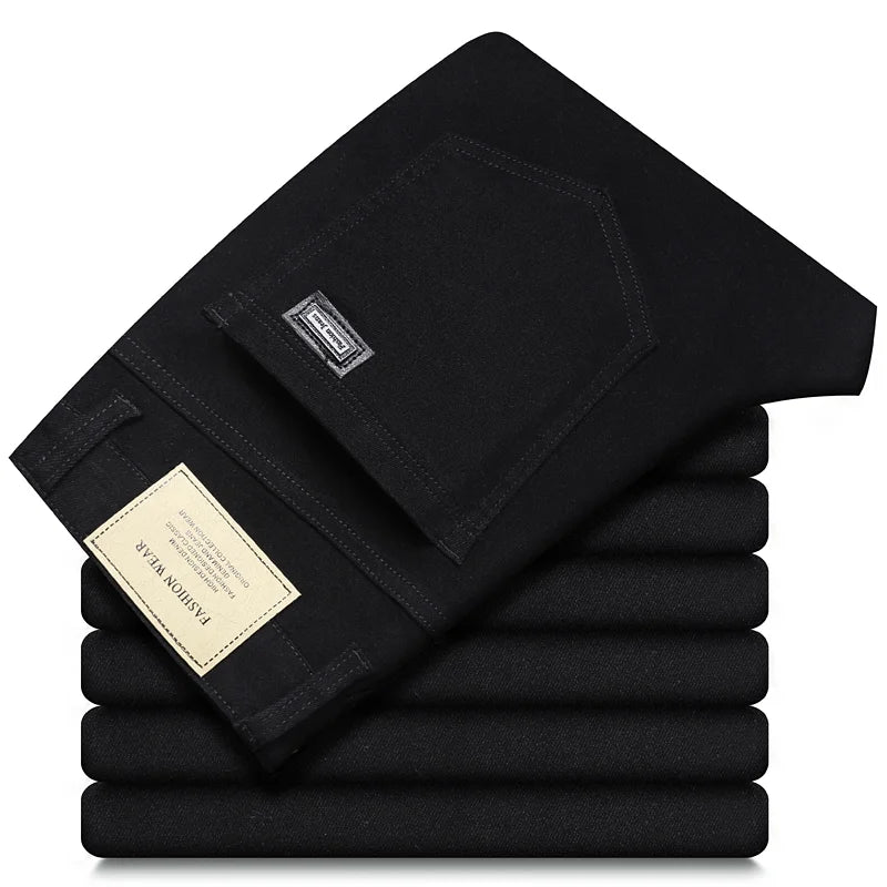 Men's Slim Stretch Jeans 96% Cotton – Casual Straight Fit | Black Coffee Green