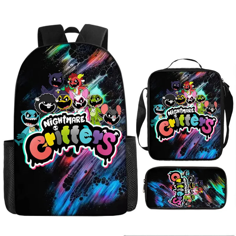 3-piece Set Nightmare Backpack Doey Doughman School Backpack For Students Horror Pianosaurus Bookbag Penbag Yarnaby Shoulderbag