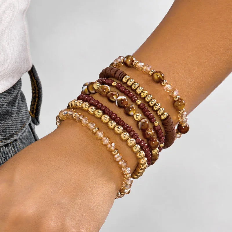 Lot 7 Bracelets Femme Bohème – Perles, Œil de Tigre & Cristal