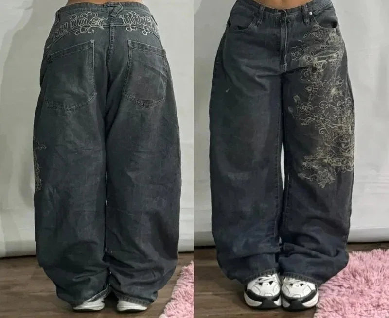Jean Y2K Baggy Homme Imprimé Blue Washed Hip Hop Rock Wide Leg | Multi-Coloris M-XXL