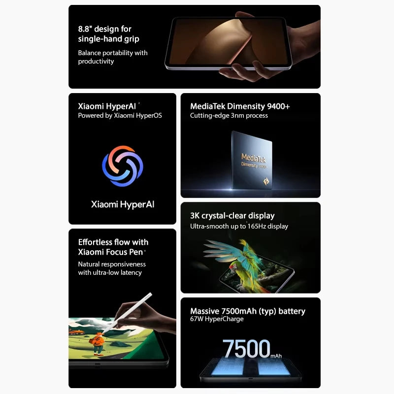 Xiaomi Pad Mini 8,8" – 3K 165Hz, Dimensity 9400+, 7500mAh, ROM Mondiale | Sans Chargeur