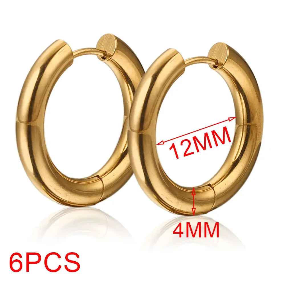 Lot 6 Créoles Femme Acier Inoxydable Plaqué Or 24K – Style Coréen Luxe