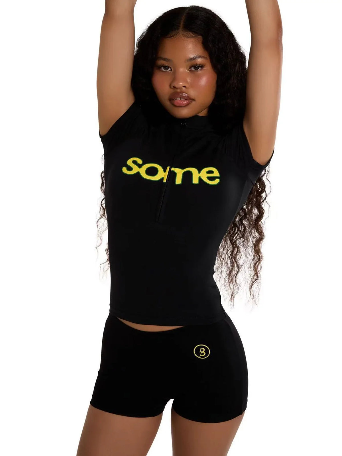 Ensemble 2 Pièces Streetwear Femme – Crop Top Zippé & Short Imprimé