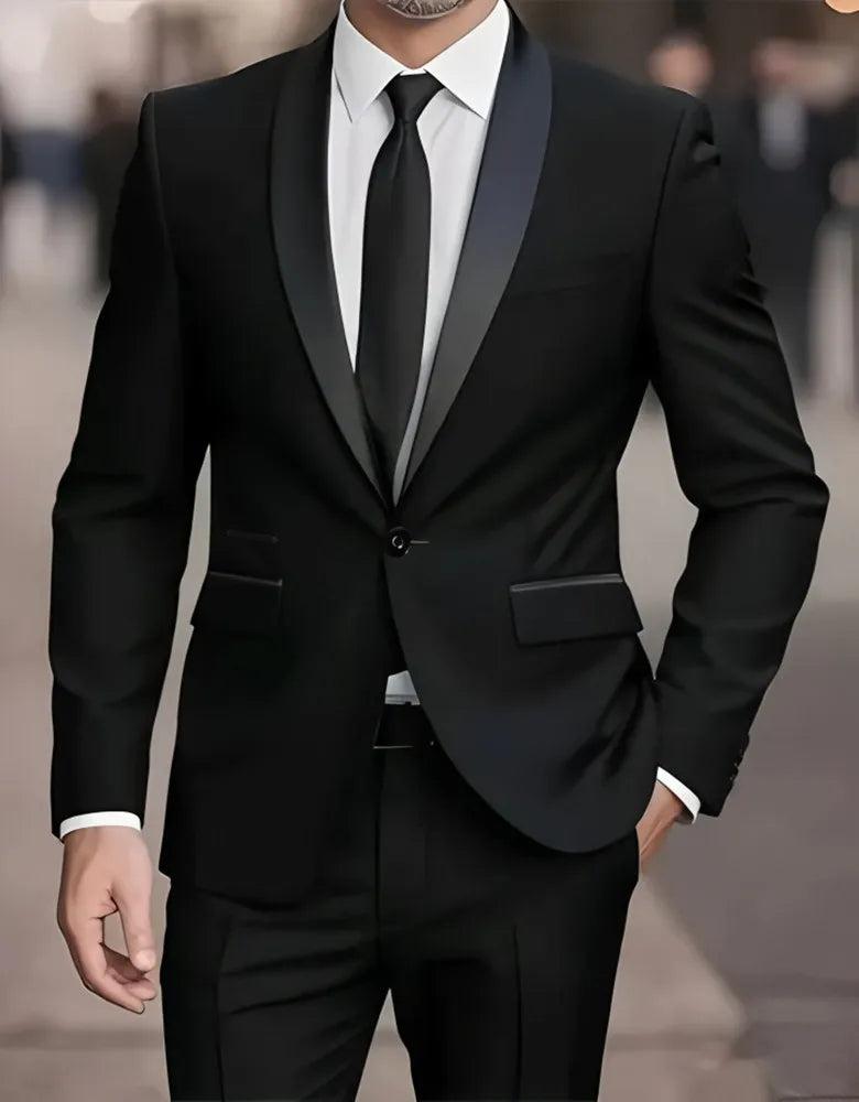 Men's Formal Suit Set Business Casual Slim Fit Tuxedo for Wedding, Long Sleeve Notch Lapel, Groom
